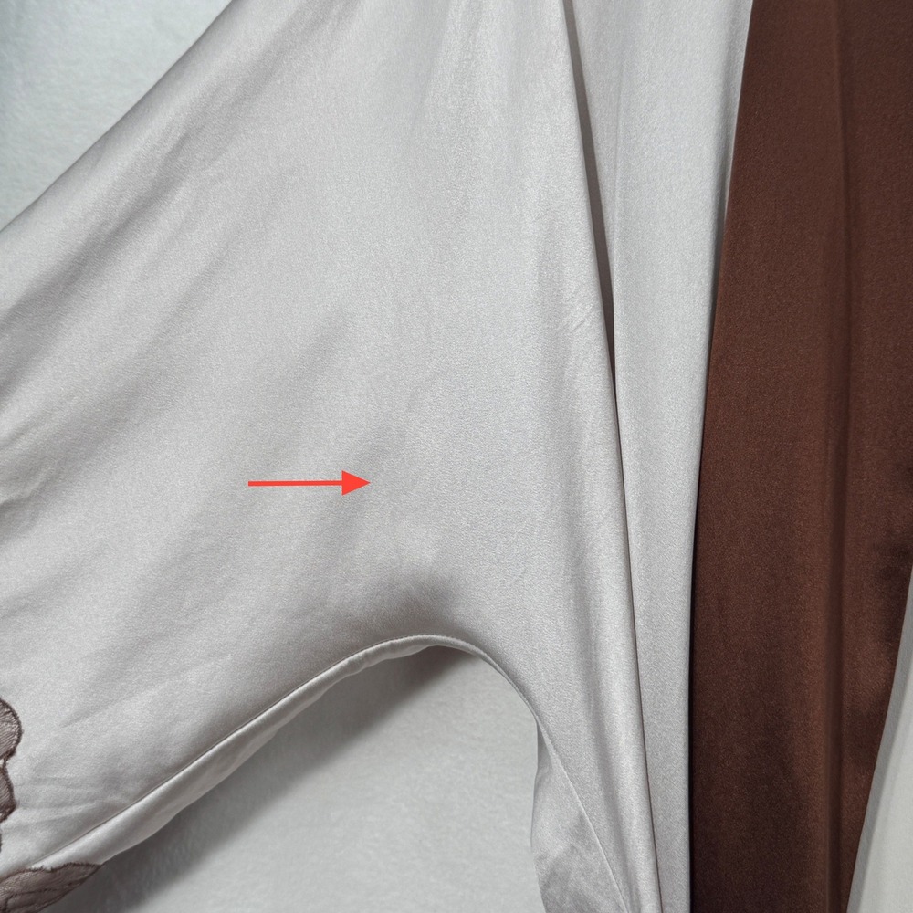 Frette Womens Silk Floral Embroidered Long Robe SM Cream Brown Italian Luxury - Picture 6 of 8